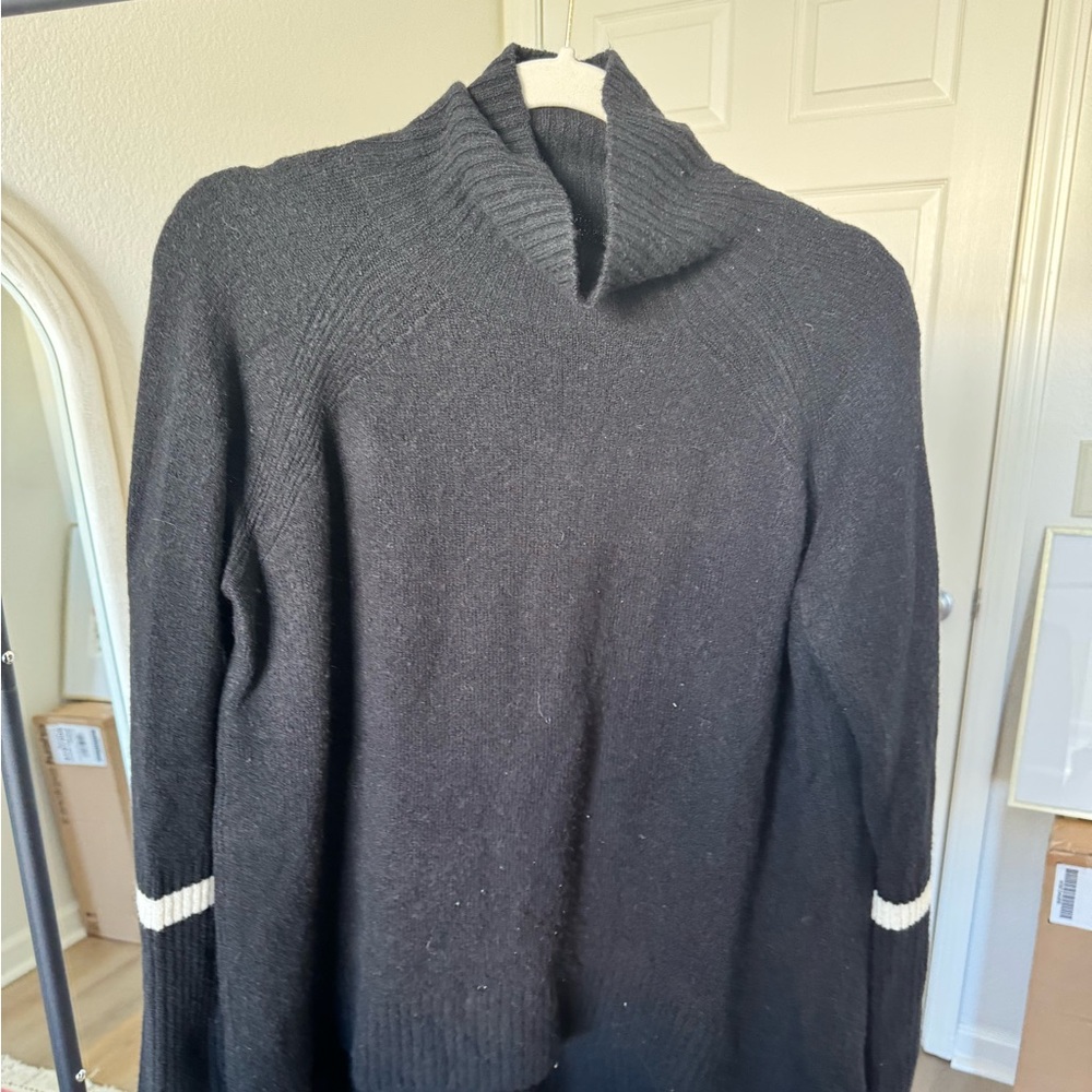Halogen Black Turtleneck Sweater with White Stripe